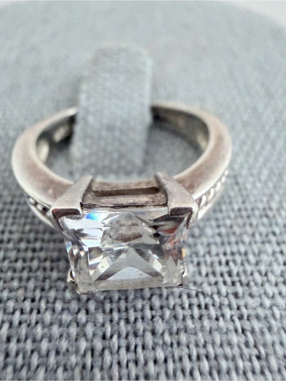 Sterling Silver Braid Ring with Square Radiant Cubic Zirconia CZ Stone Size 5.75 - Picture 4 of 5